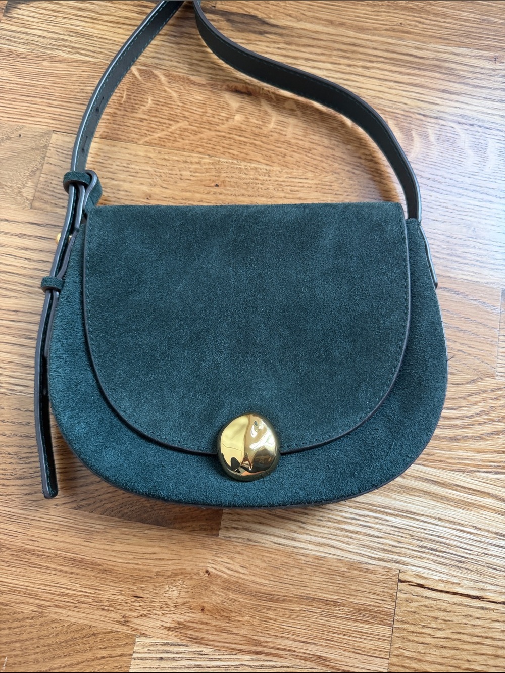Madewell Dark Green Suede Crossbody with Gold Button